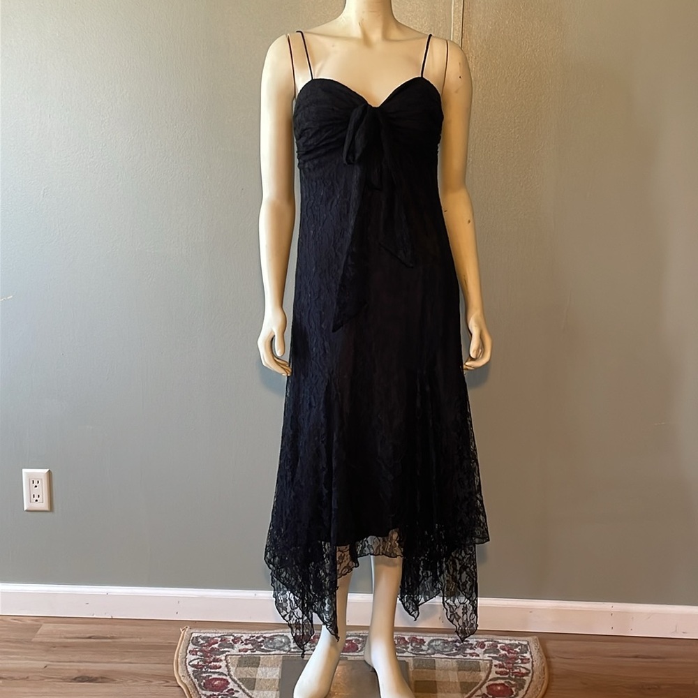 S.L. Fashions, Black, laced, strapped, Asymmetrical, Cocktail Dress